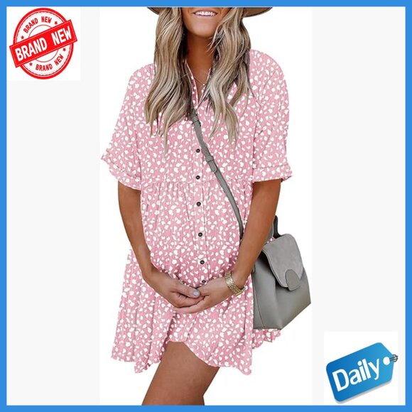 Dresses & Skirts - Summer Babydoll Dress Short Sleeve Button Down with Pockets Casual Sundress
